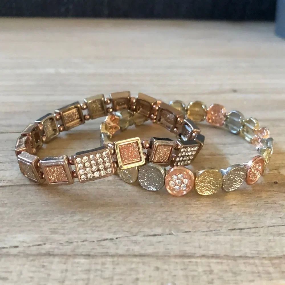 Mixed Metals Rhinestone Bracelet Set